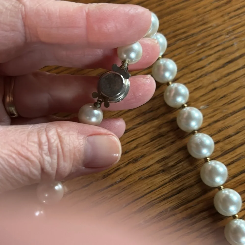 Pearl and blue faceted crystal beads 24” with clasp vintage - Picture 2 of 9